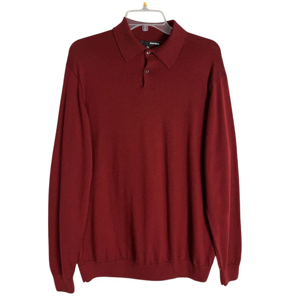 Murano Men's Size XL Polo Red Sweater 100% Merino Wool Long Sleeve